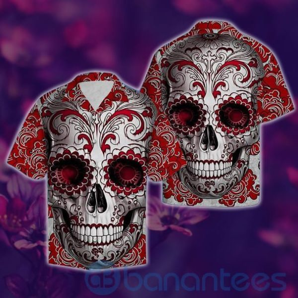 Red Skull Floral Tropical Hawaiian Shirt Product Photo