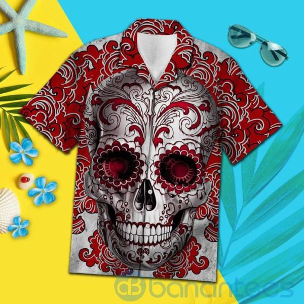 Red Skull Floral Tropical Hawaiian Shirt Product Photo
