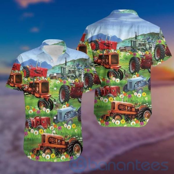 Red Tractors In Farm Tropical Hawaiian Shirt Product Photo