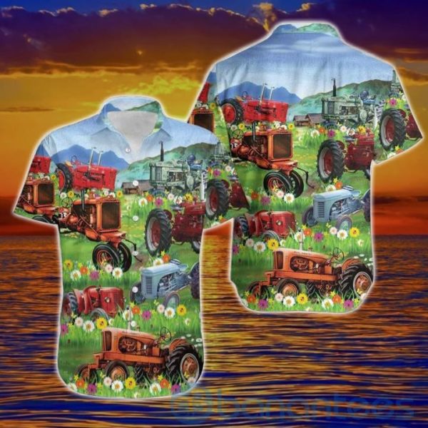 Red Tractors In Farm Tropical Hawaiian Shirt Product Photo