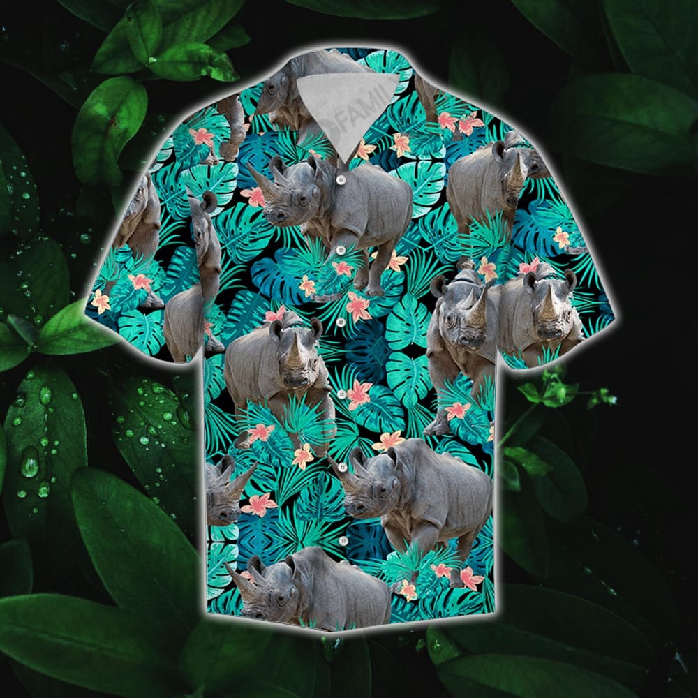 rhino-tropical-hawaii-shirt-summer-hawaiian-1-IFVBa.jpg Rhino Tropical Hawaii Shirt Summer Hawaiian Product Photo