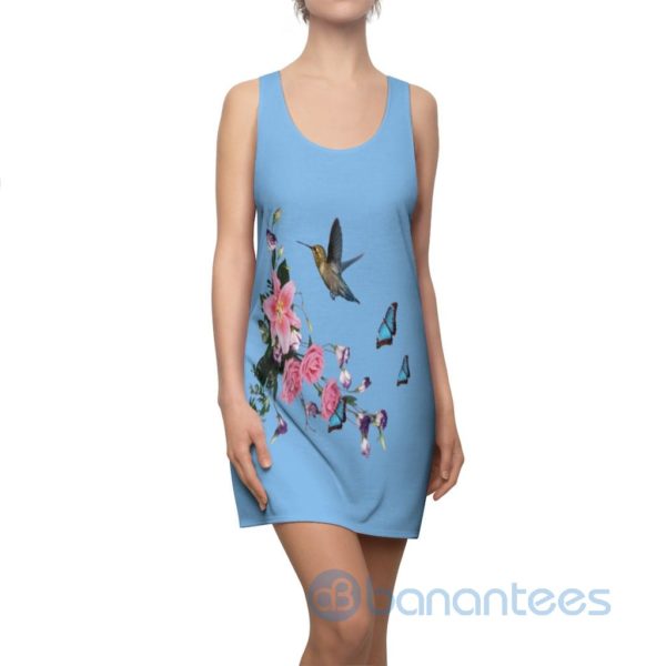 Rose Flowers Hummingbird And Butterflies Racerback Dress For Women Product Photo