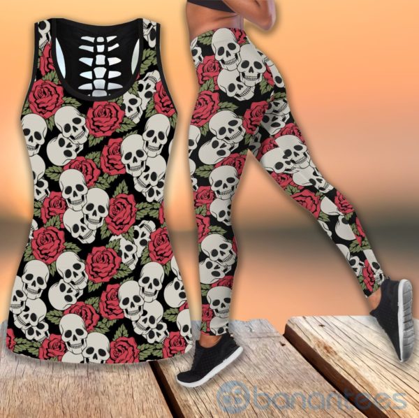 Rose Skull Tattoo Tank Top Legging Set Outfit Product Photo