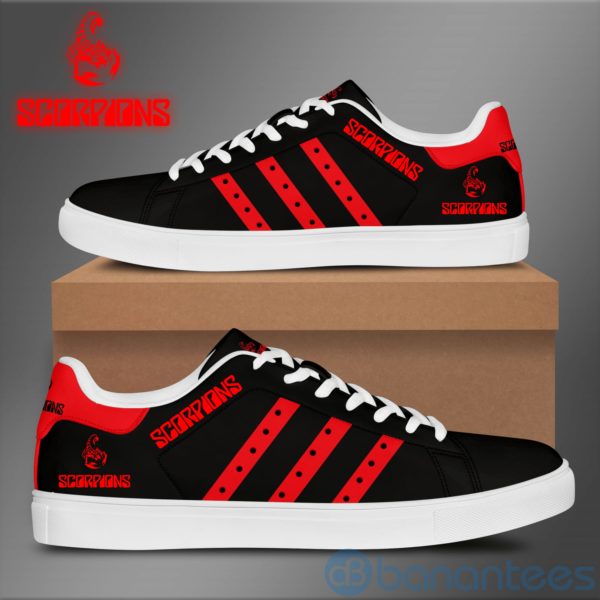 Scorpions Red Striped Black Low Top Skate Shoes Product Photo