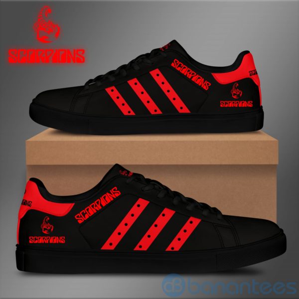 Scorpions Red Striped Black Low Top Skate Shoes Product Photo