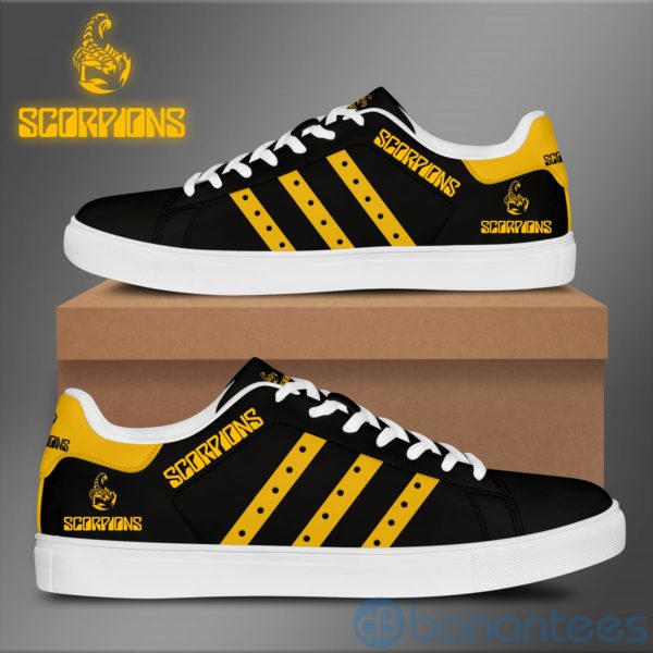 Scorpions Yellow Striped Black Low Top Skate Shoes Product Photo