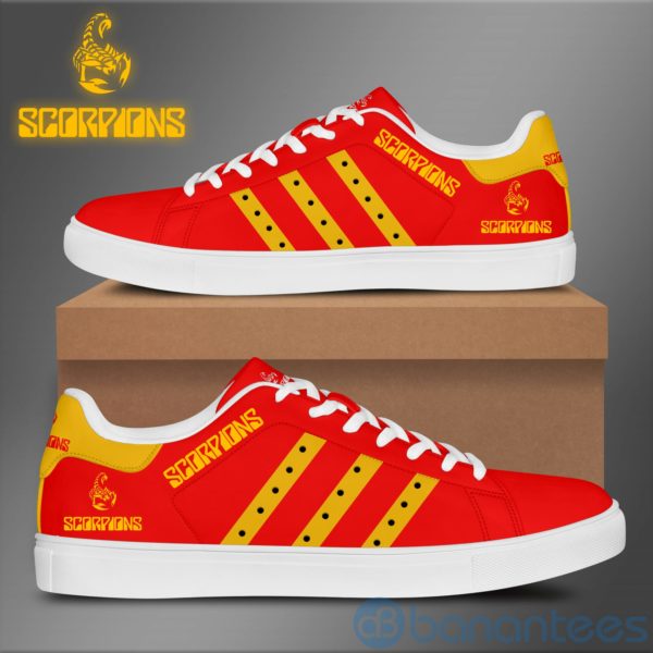 Scorpions Yellow Striped Red Low Top Skate Shoes Product Photo