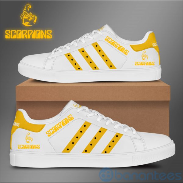 Scorpions Yellow Striped White Low Top Skate Shoes Product Photo