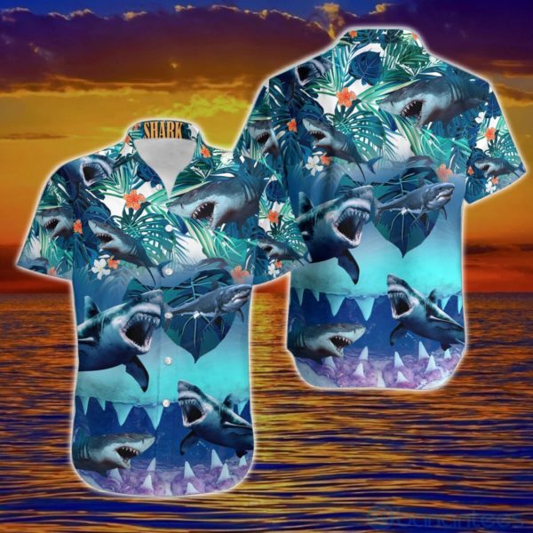 Shark Happy Summer Hawaiian Shirt Product Photo