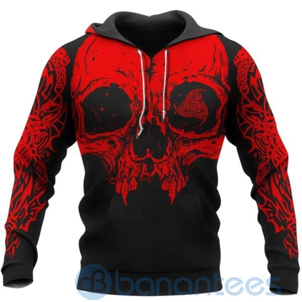 Skull Triple Horn of Odin Viking Hoodie All Over Printed 3D Hoodie Product Photo