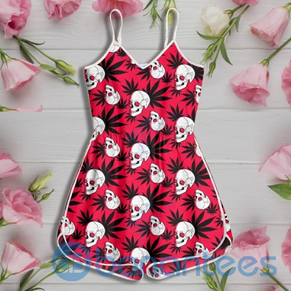 Skull Weed Leaf Red Rompers For Women Product Photo