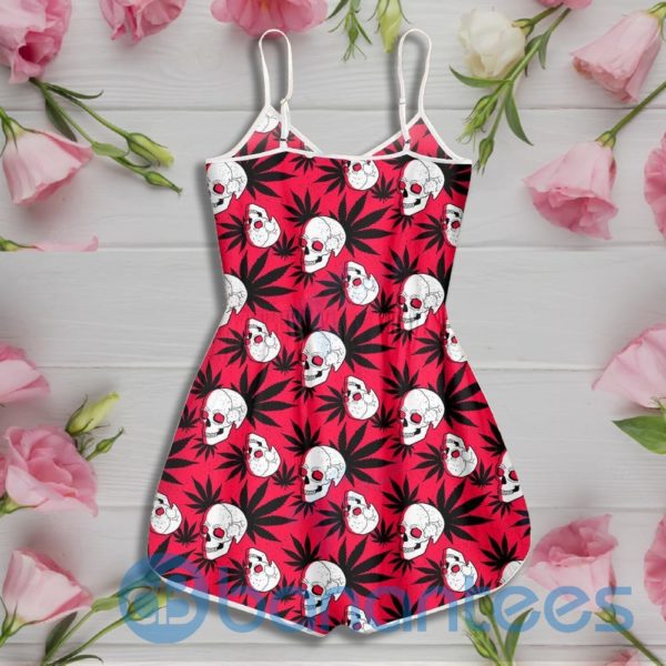 Skull Weed Leaf Red Rompers For Women Product Photo