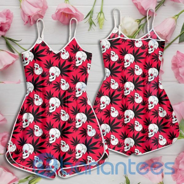 Skull Weed Leaf Red Rompers For Women Product Photo
