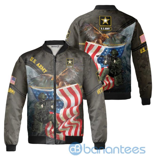 Soliders US Army Veteran Eagle Fleece Bomber Jacket Product Photo