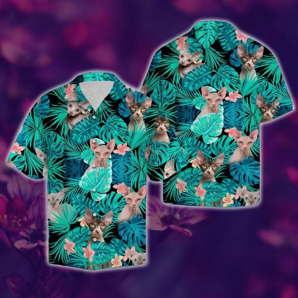 Sphynx Cat Shirt Tropical Sphynx Cat Hawaiian Shirt Summer Hawaiian Product Photo