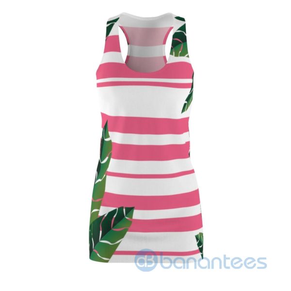 Spring Tropical Plam Leaves Pink White Racerback Dress For Women Product Photo