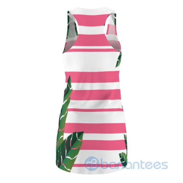 Spring Tropical Plam Leaves Pink White Racerback Dress For Women Product Photo
