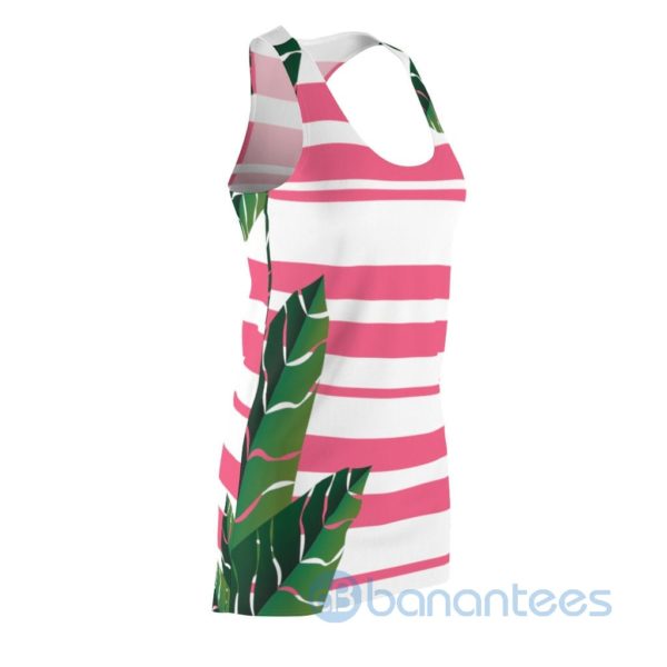 Spring Tropical Plam Leaves Pink White Racerback Dress For Women Product Photo