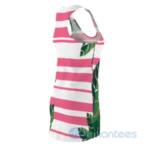 Spring Tropical Plam Leaves Pink White Racerback Dress For Women Product Photo