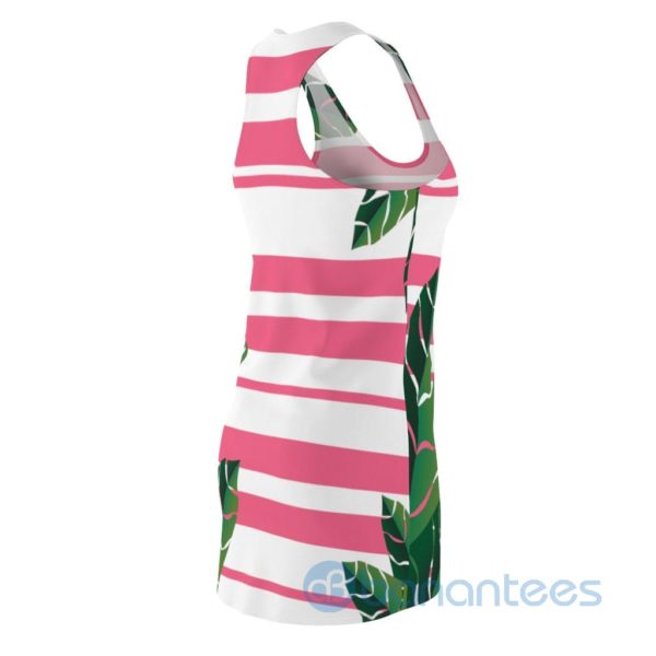 Spring Tropical Plam Leaves Pink White Racerback Dress For Women Product Photo