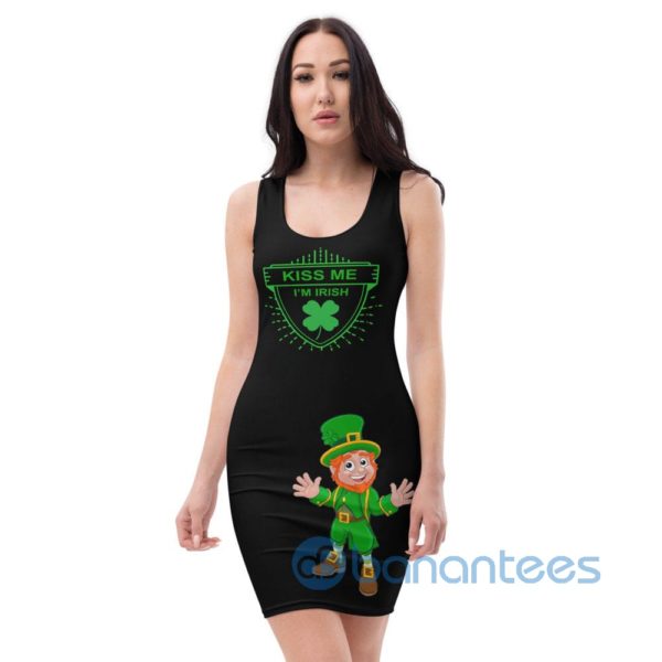 St Patrick's Day Leprechaun Black & Green Clover Fitted Party Racerback Dress by Custom Name Product Photo