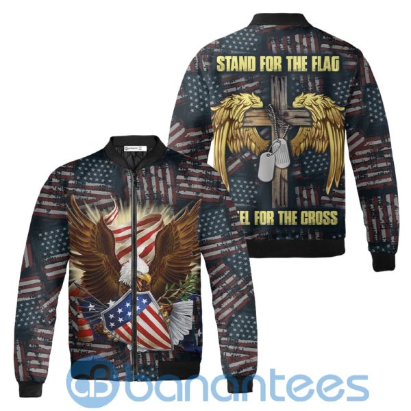 Stand For The Flag Kneel For The Cross U.S Army Veteran Quilt Bomber Jacket Product Photo