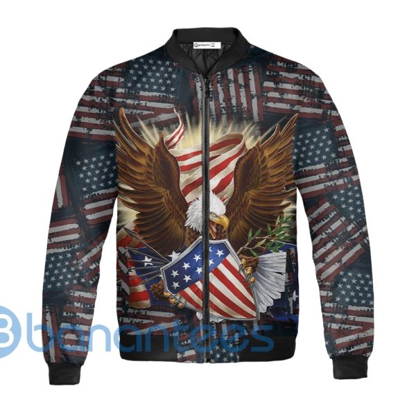 Stand For The Flag Kneel For The Cross U.S Army Veteran Quilt Bomber Jacket Product Photo