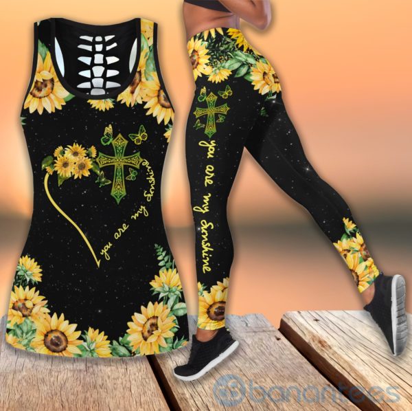 Sunflower And Cross Jesus Tank Top Legging Set Outfit Product Photo