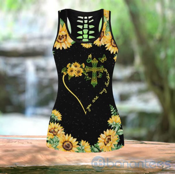 Sunflower And Cross Jesus Tank Top Legging Set Outfit Product Photo