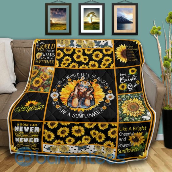 Sunflower Hippie Girl Quilt Blanket Product Photo