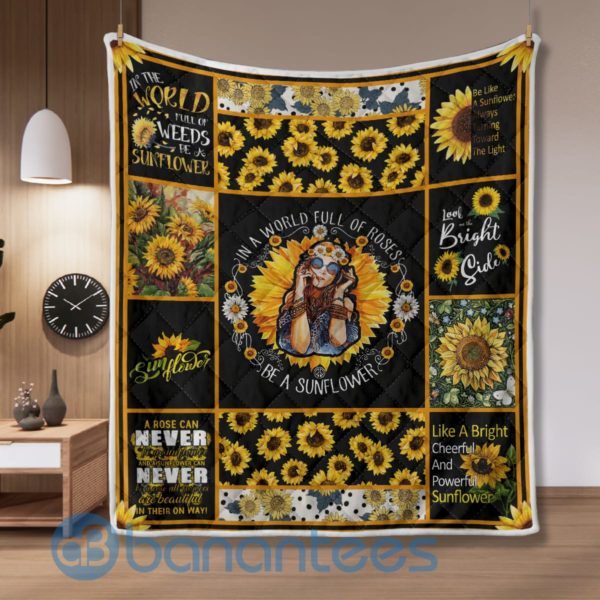Sunflower Hippie Girl Quilt Blanket Product Photo