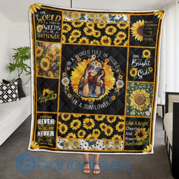 Sunflower Hippie Girl Quilt Blanket Product Photo