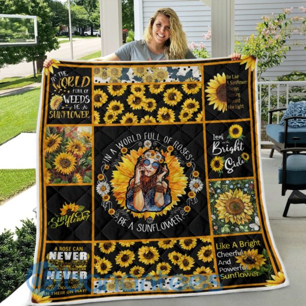 Sunflower Hippie Girl Quilt Blanket Product Photo