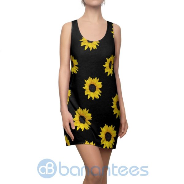 Sunflower Seamless Pattern Black Racerback Dress For Women Product Photo