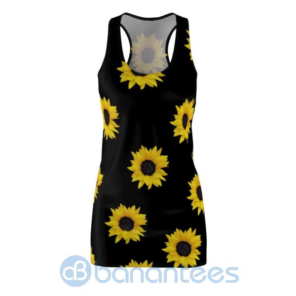 Sunflower Seamless Pattern Black Racerback Dress For Women Product Photo