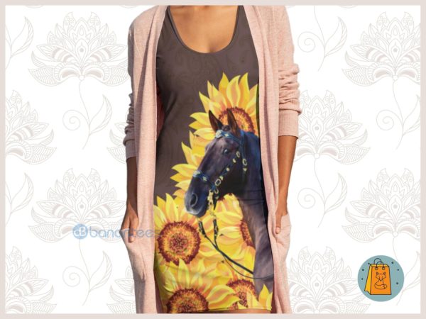 Sunflowers And Black Horse Racerback Dress For Women Product Photo