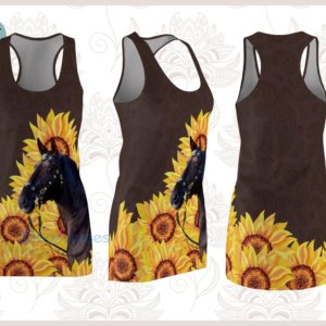 Sunflowers And Black Horse Racerback Dress For Women Product Photo