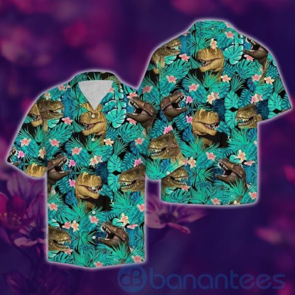 T rex Palm Leaves Tropical Hawaiian Shirt Product Photo