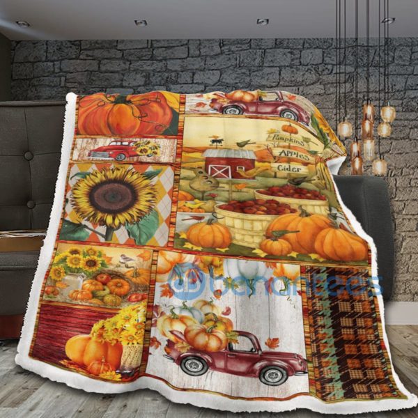Thanksgiving Pumpkins Apples Cider Halloween Sherpa Blanket Product Photo