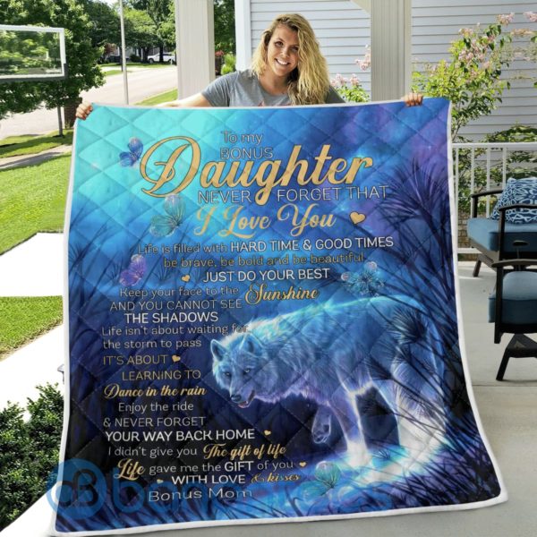 To Bonus Daughter, Never Forget That I Love You Wolf Quilt Blanket Product Photo