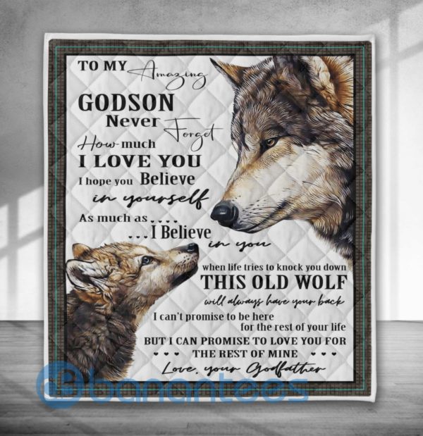 To My Amazing Godson Wolf Blanket Quilt Product Photo