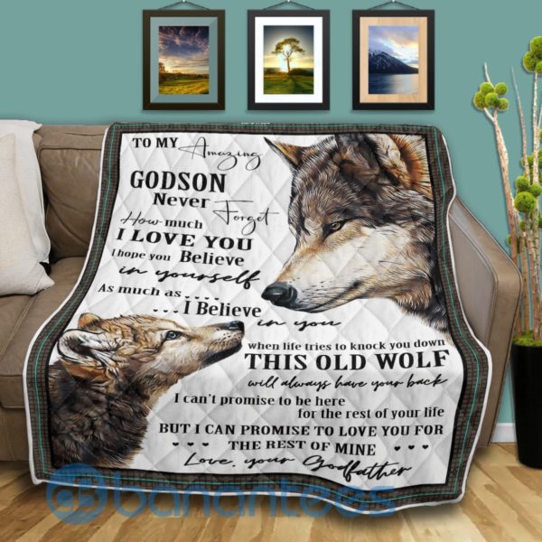 To My Amazing Godson Wolf Blanket Quilt Product Photo