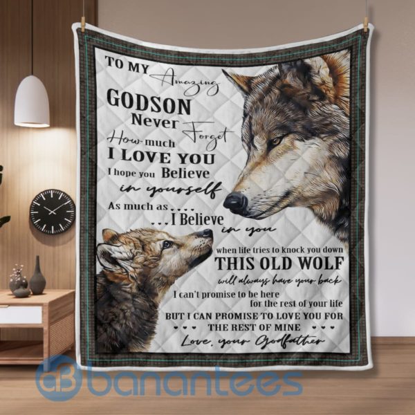To My Amazing Godson Wolf Blanket Quilt Product Photo