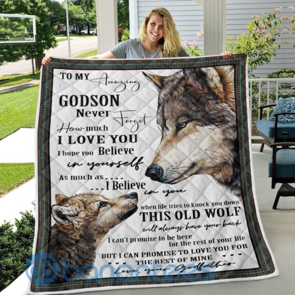 To My Amazing Godson Wolf Blanket Quilt Product Photo