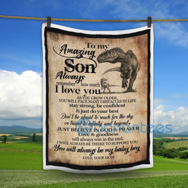 To My Amazing Son Dinosaur Sherpa Blanket Product Photo