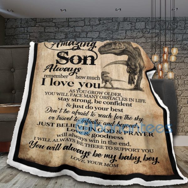 To My Amazing Son Dinosaur Sherpa Blanket Product Photo