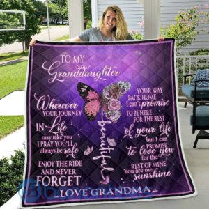 To My Beautiful Granddaughter Butterfly Quilt Blanket Quilt Product Photo