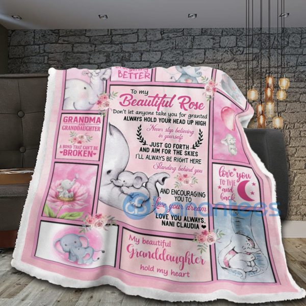 To My Beautiful Granddaughter Elephant Sherpa Blanket Product Photo