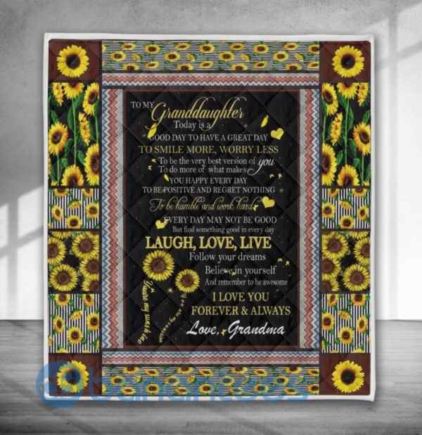 To My Beautiful Granddaughter From Grandma Sunflower Blanket Quilt Product Photo