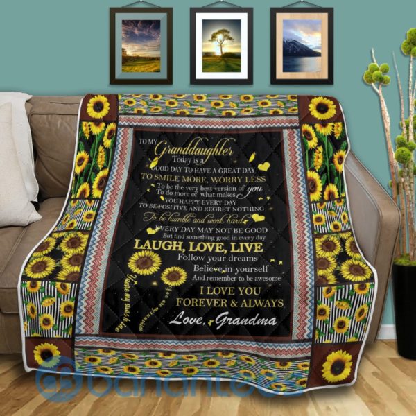 To My Beautiful Granddaughter From Grandma Sunflower Blanket Quilt Product Photo
